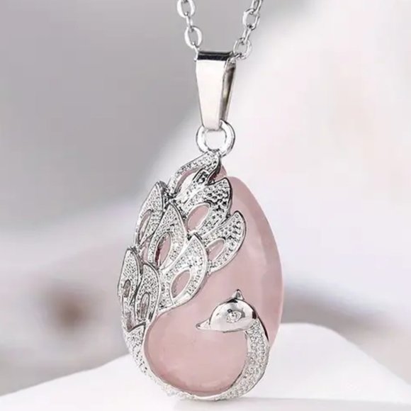 Peacock Rose Quartz Natural Stone Pendant Necklace Gemstone Pendant - Picture 1 of 2